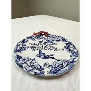 Crownford Staffordshire England Hanging Plate Blue White Bird When This You See